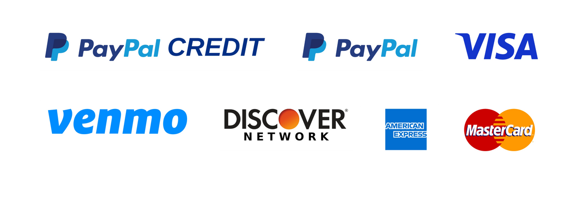 Payment methods: PayPal Credit, PayPal, Visa, Venmo, Discover, American Express, Mastercard