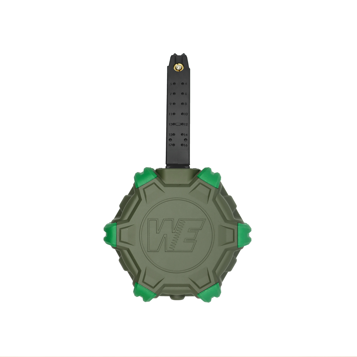 WE G17 DRUM MAG OD WE G17 Drum Magazine OD Green – High Capacity Gas Airsoft Drum Mag |DR-17-OD