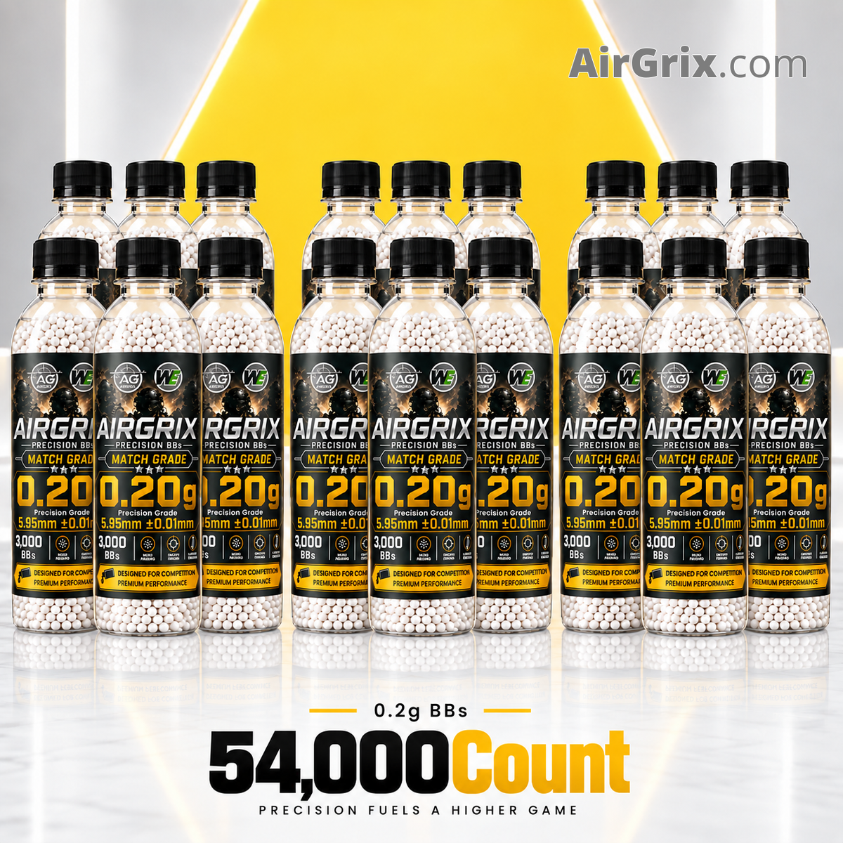 Premium 0.2g Airsoft BBs (18-Bottle, 54,000 Count Total) | 5.95mm Ammo