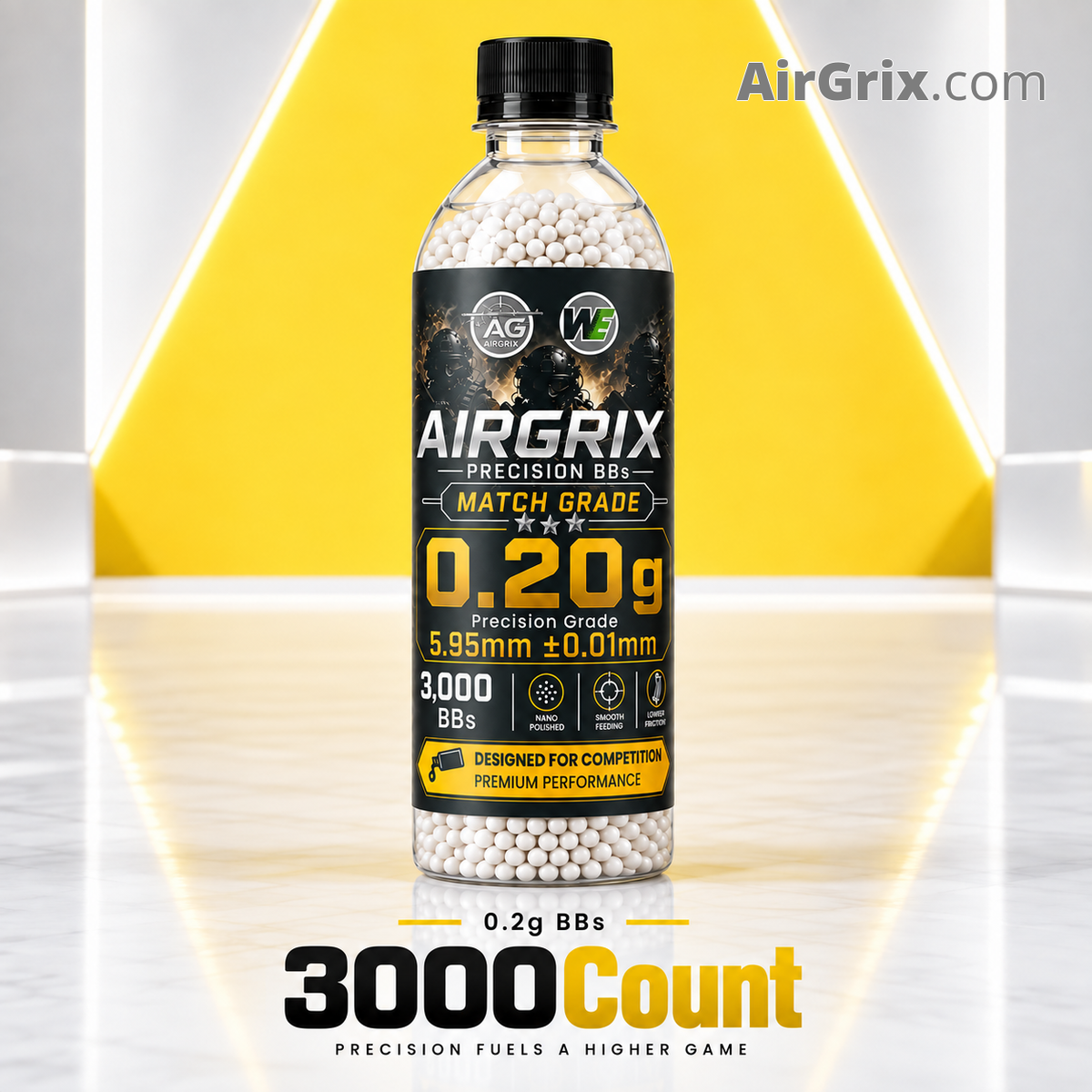 Premium 0.2g Airsoft BBs (4-Bottle, 12,000 Count Total) | 5.95mm Ammo
