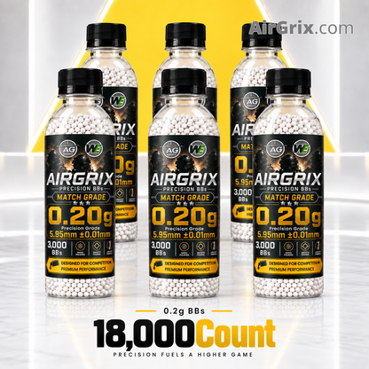 Premium 0.2g Airsoft BBs (6-Bottle, 18,000 Count Total) | 5.95mm Ammo