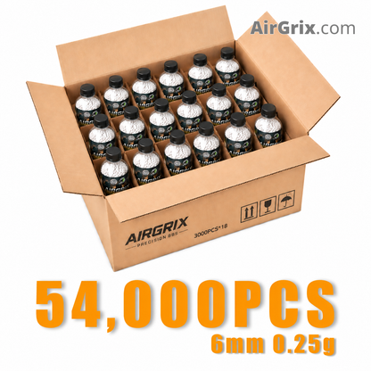 Premium 0.25g Airsoft BBs (18-Bottle, 54,000 Count Total) | 5.95mm Ammo