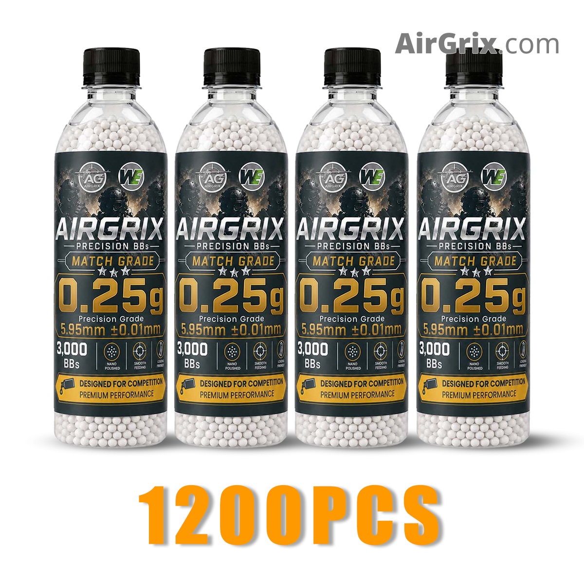 Premium 0.25g Airsoft BBs (4-Bottle, 12,000 Count Total) | 5.95mm Ammo