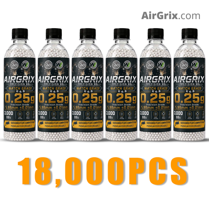 Premium 0.25g Airsoft BBs (6-Bottle, 18,000 Count Total) | 5.95mm Ammo