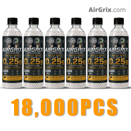 Premium 0.25g Airsoft BBs (6-Bottle, 18,000 Count Total) | 5.95mm Ammo
