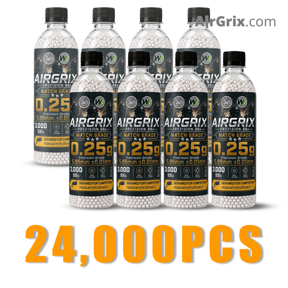 Premium 0.25g Airsoft BBs (8-Bottle, 24,000 Count Total) | 5.95mm Ammo